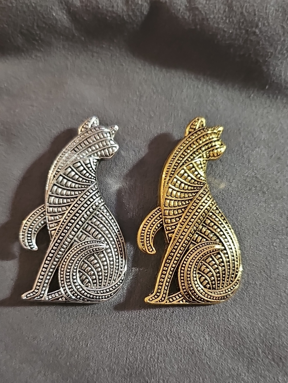 Silver and Gold Cat Brooch Set Of 2